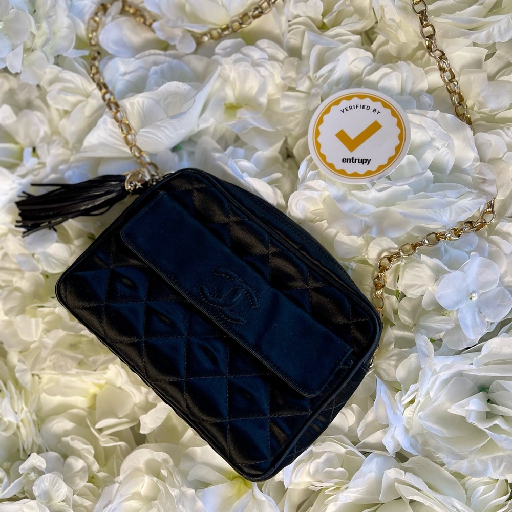 Chanel Black Quilted Satin Crossbody Camera  Bag